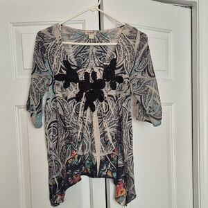 ONE WORLD Black and Blue Floral Women's Blouse
